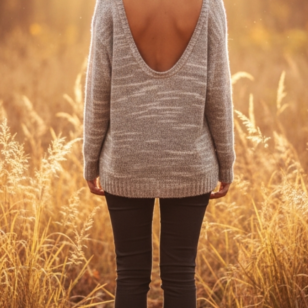 Nordstrom Cabin Core Coastal Winter Sage green sweater Open Back Knit